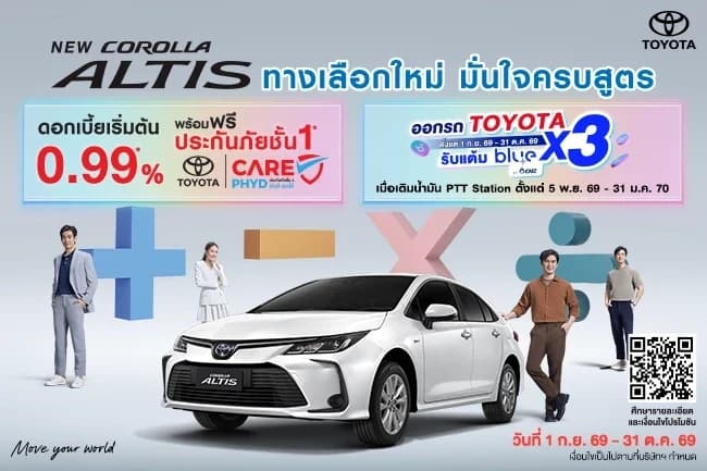 โปรโมชั่น Toyota Corolla Altis HEV ดอกเบี้ยเริ่มต้น 0.99%
